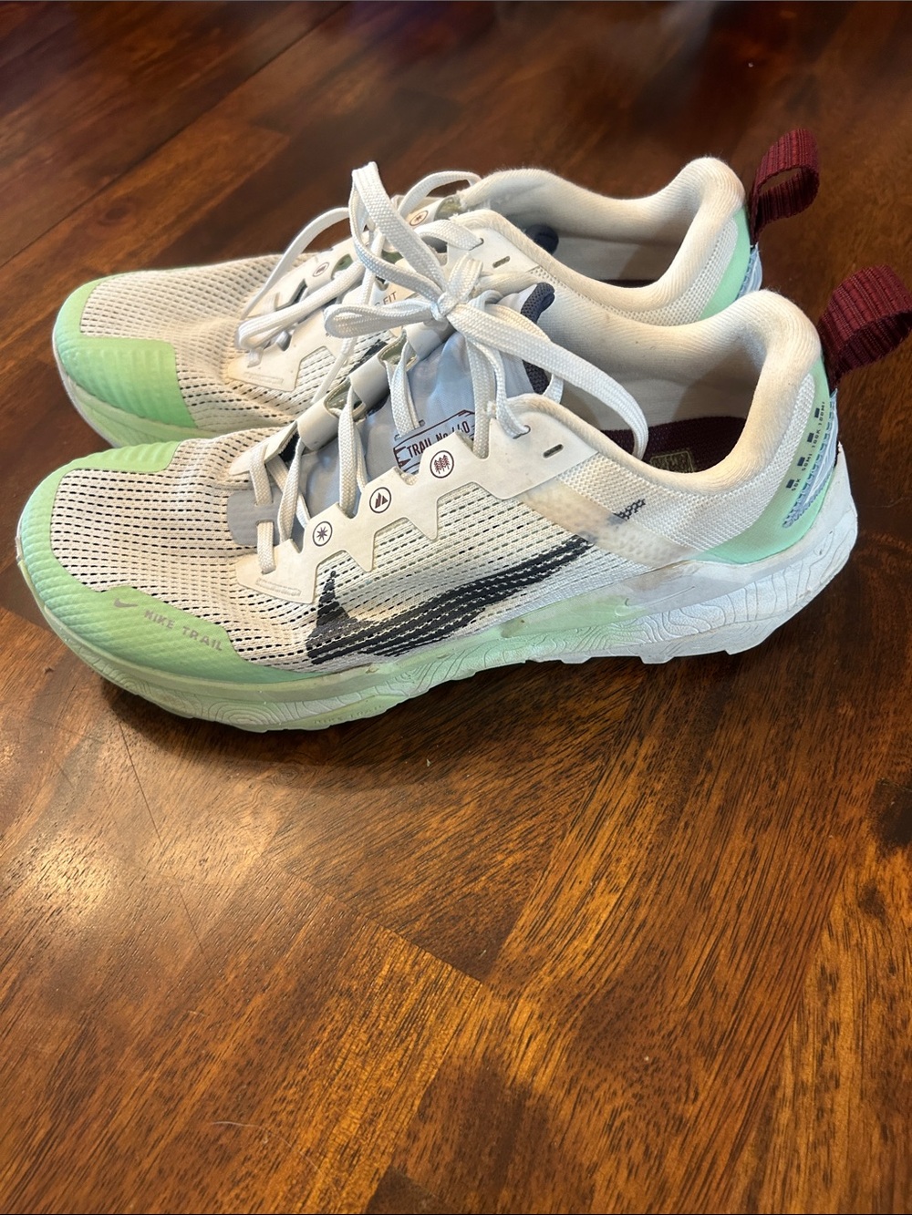 Nike White Trail Running Sneakers with Mint & Black Accents